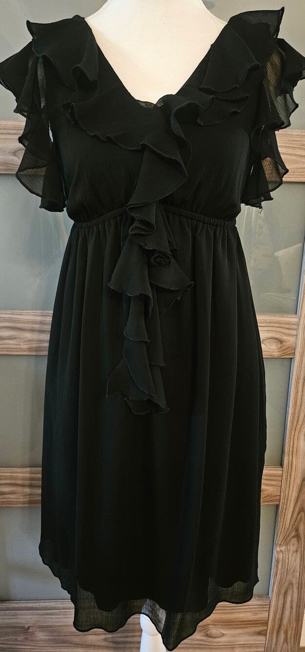 Beautiful Feminine Enfocus Studio Black Dress Flutter Size 4 30L 28B 26W | B77